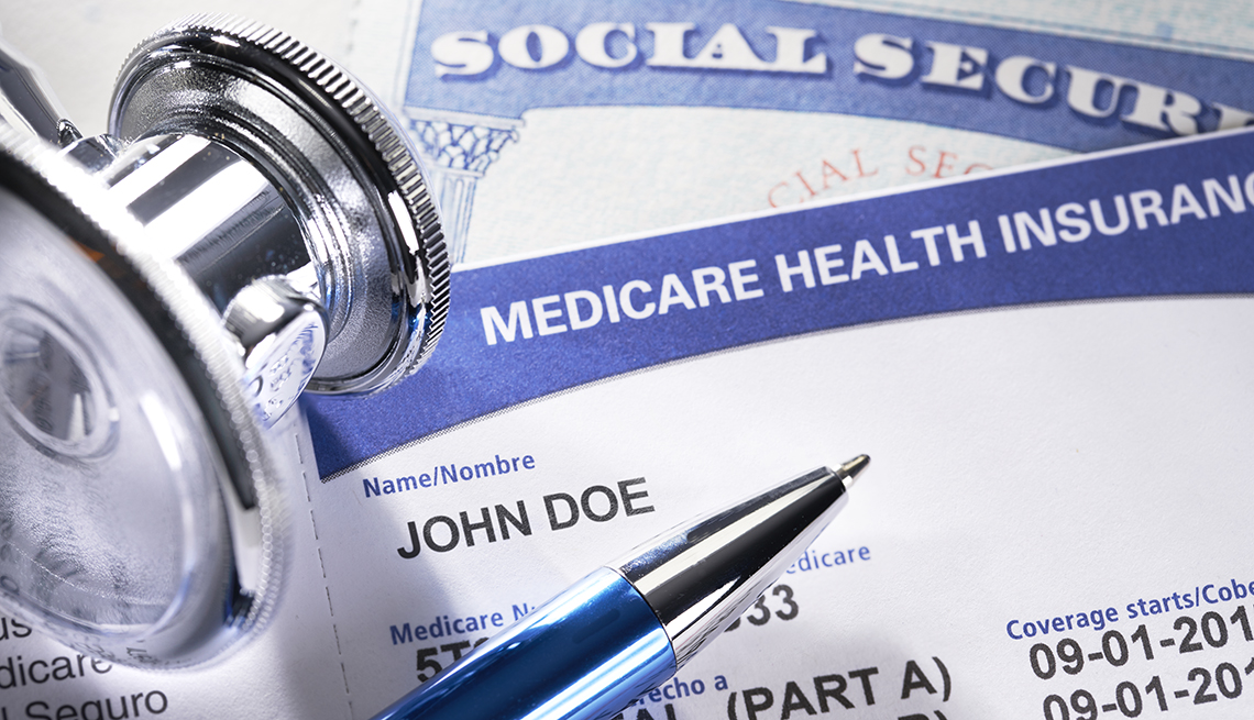 A medicare and social security card on a table